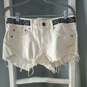 American Eagle Outfitters White Jean Shorts with Black Patterned Waistband